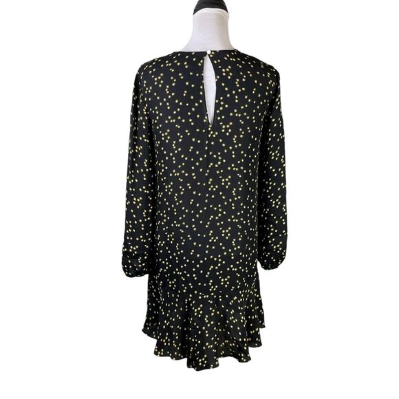 Theory Black & Yellow Star Print Silk Long Sleeve Flare Mini Dress - Picture 4 of 14